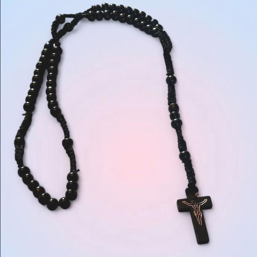 beautiful light wood rosary necklace